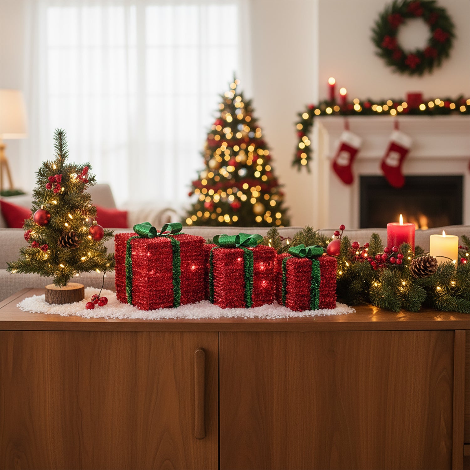DICTROLUX - Set Pacchi Regalo Luminosi 51 LED Bianco Caldo Rosso e Verde